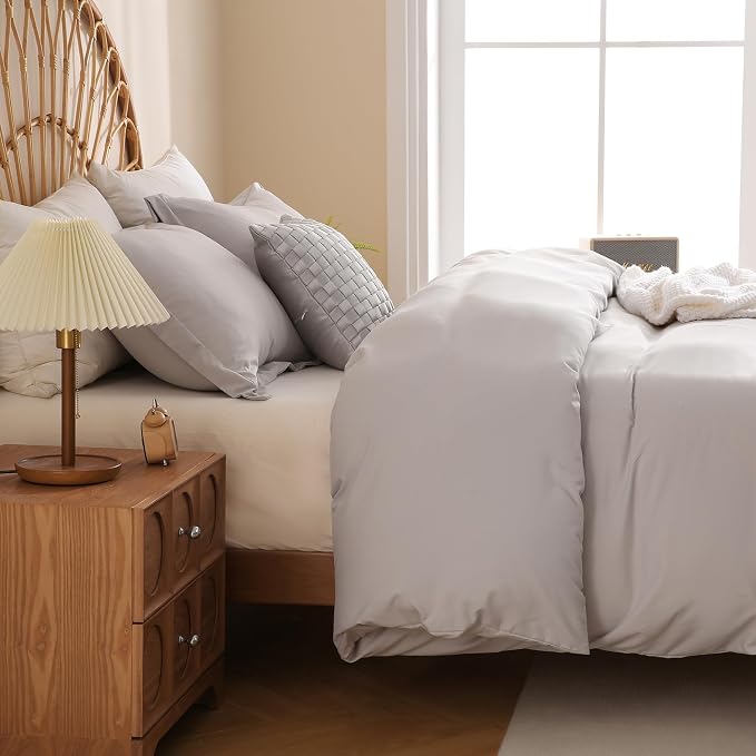 JSD Light Grey Duvet Cover Set Queen Size, 3 Piece Duvet Cover - Image 7