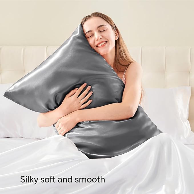 BEDELITE Satin Pillowcase with Zipper 4 Pack, Dark Grey Pillow Cases Queen Size - Image 2
