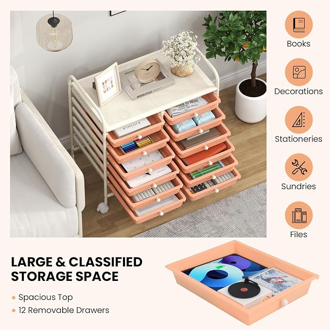 Giantex 12 Drawers Rolling Cart, Mobile Storage Drawer Cart, Classroom - Image 7