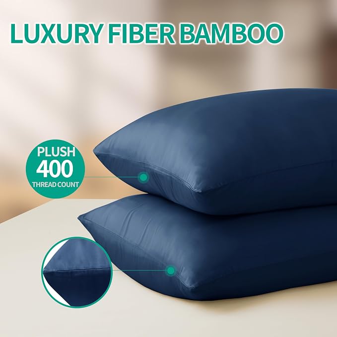 Bamboo Viscose Zippered Pillow Cases King Size Set of 2, 400 Thread Count - Image 5