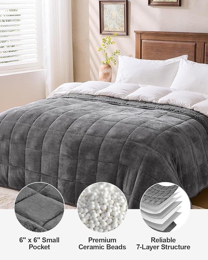 Super Fuzzy Soft Sherpa Fleece Weighted Blanket, 20 lbs Dual Sided Fluffy Heavy - Image 8