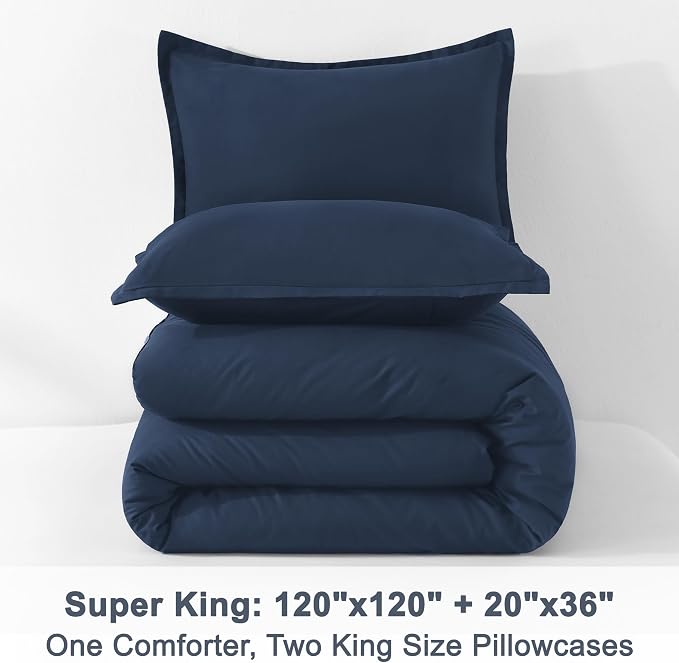 Litanika Navy Blue Oversized King Comforters Super King Size, 3 Pieces - Image 9