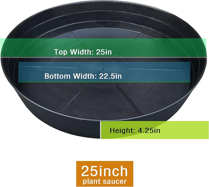 25 Inch Extra Large Planter Saucer, Extra-Deep 4.25 in Black Drip Trays - Image 2