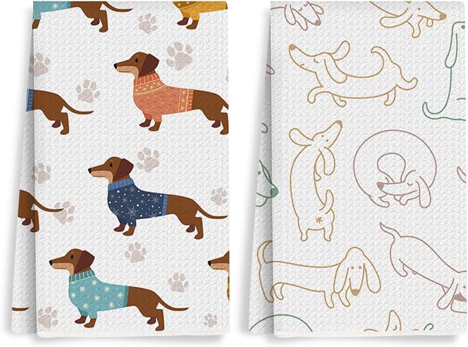 2PCS Cute Dachshund Kitchen Towels, Dog Mom Gifts by Unknown