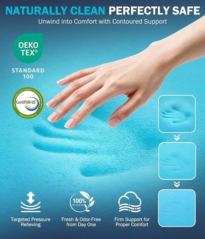 Dual Layer 4 Inch Memory Foam Mattress Topper King Size, Mattress Pad Cover - Image 4