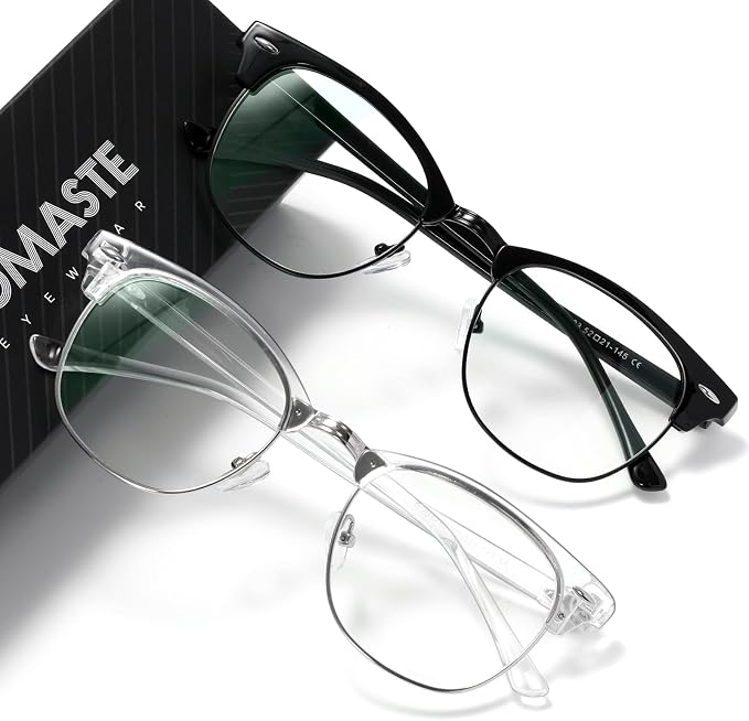 Blue Light Blocking Glasses Vintage Half Frame UV Clear Lens Anti Eyestrain by AOMASTE