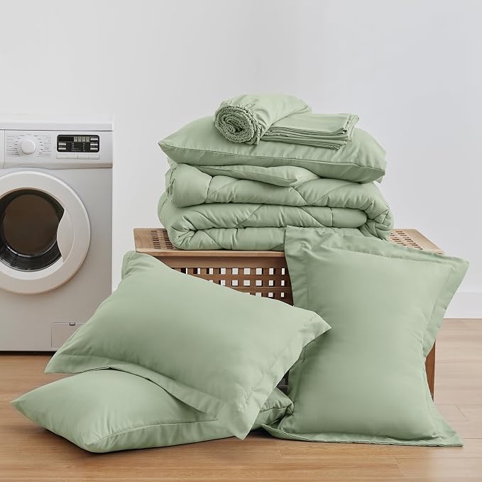 Love's cabin California King Comforter Set Sage, 7 Pieces California King Bed - Image 6