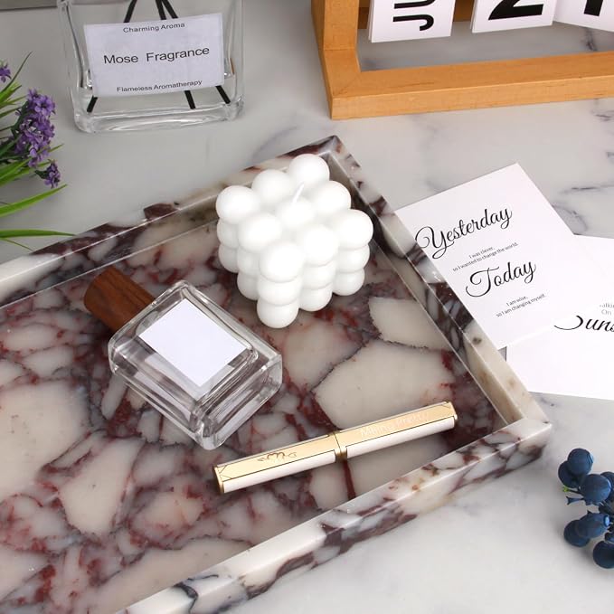 Marble Bathroom Vanity Tray, Natural Luxury Vanity Home Kitchen Bathroom Table - Image 3