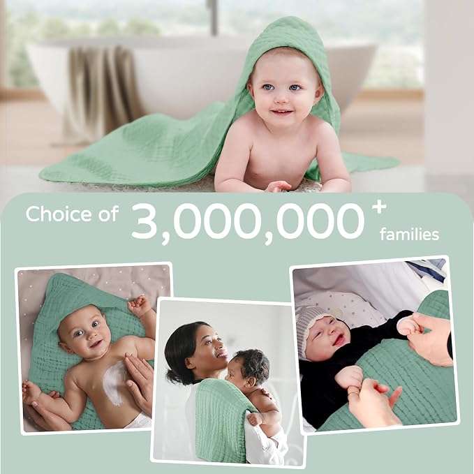 Yoofoss Hooded Baby Towels for Newborn 2 Pack 100% Muslin Organic Cotton Baby - Image 6