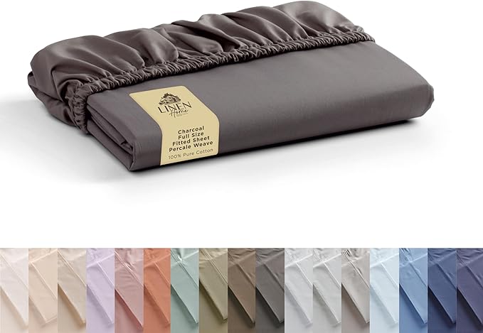 Linen Home 100% Cotton Percale Weave Fitted Sheet, Full Size, 1 Deep Pocket by LINENHOME