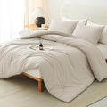 CozyLux King Size Comforter Set Oatmeal, 3 Pieces Solid Comforters King Size by CozyLux
