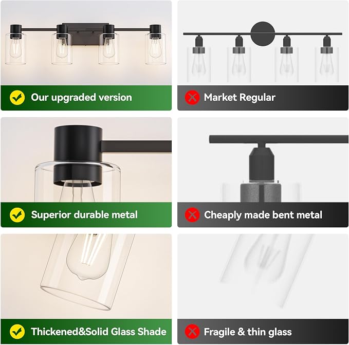 4-Light Modern Vanity Light Fixtures Over Mirror, Matte Black Bathroom Light - Image 5
