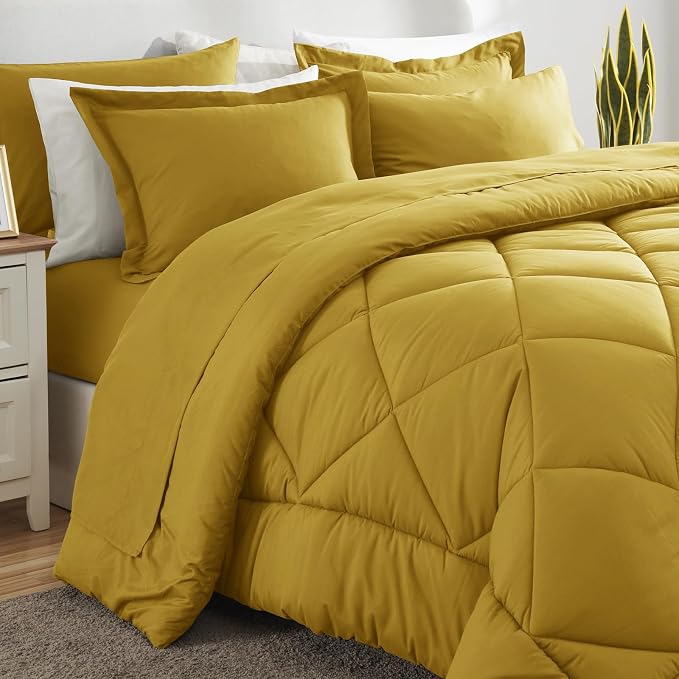 CozyLux King Size Comforter Set Mustard Yellow - Image 8