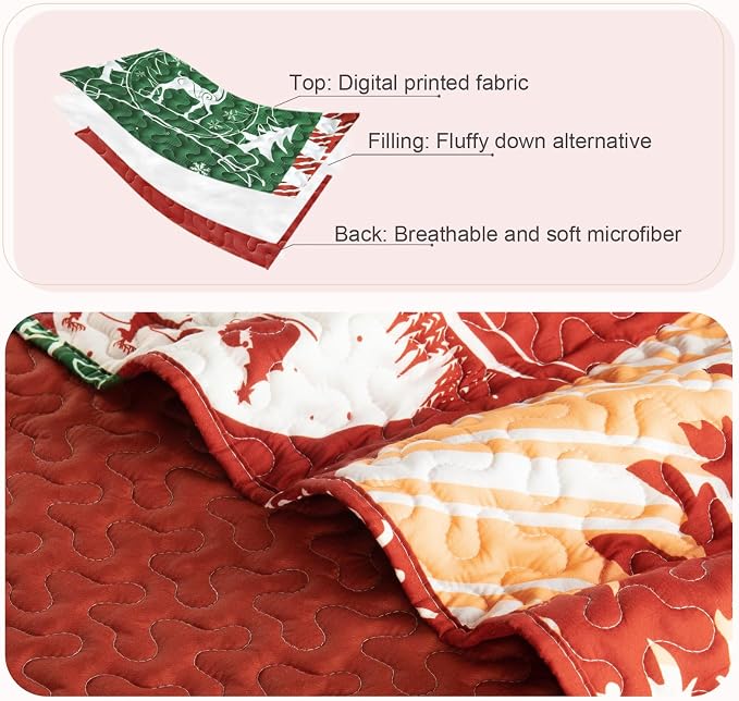 Whale Flotilla Christmas Quilt Twin Size, Soft Boho Patchwork Bedspreads - Image 6