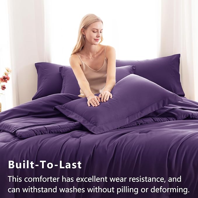 CozyLux Queen Comforter Set Purple, 7 Pieces Bed in a Bag Queen Comforter Set - Image 3