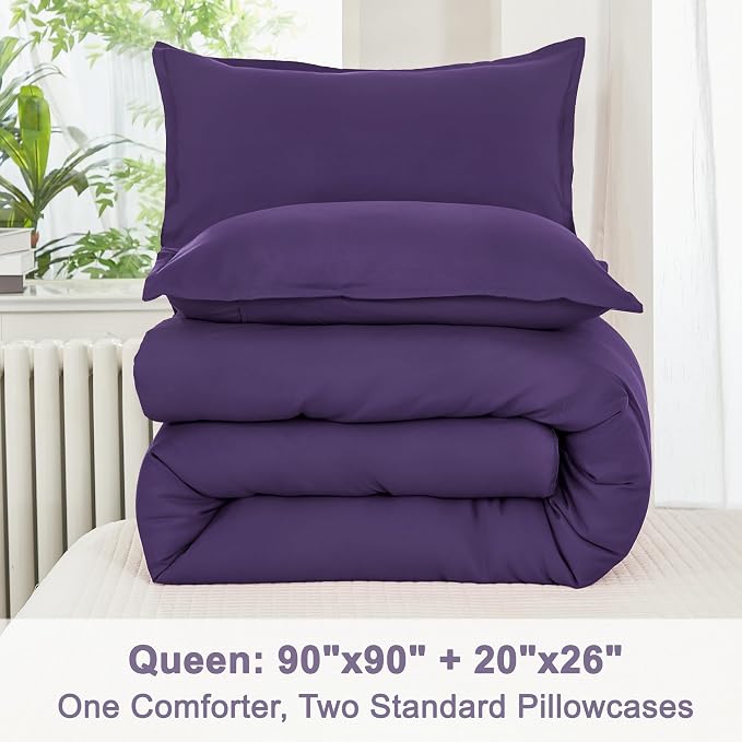 Litanika Dark Violet Purple Comforter Set Queen Size, 3 Pieces Lightweight - Image 8