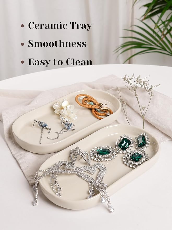 INGOFIN 7" Ceramic Bathroom Vanity Tray Set- 2 Pcs Bathroom Organizer - Image 4