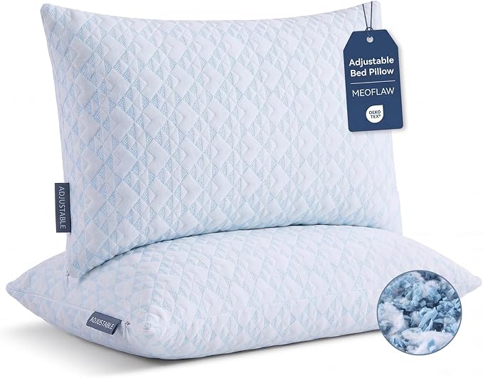 Meoflaw Adjustable Memory Foam Bed Pillows:King Size Shredded Foam Pillow Set by Meoflaw