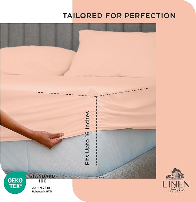 Linen Home 100% Cotton Percale Weave Fitted Sheet, Twin Size, Tropical Peach - Image 3