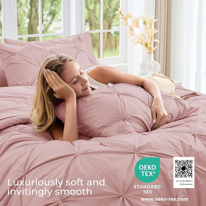 Sasttie King Size Comforter Set, 7-Piece Bed in a Bag, Pintuck Bedding Set - Image 3