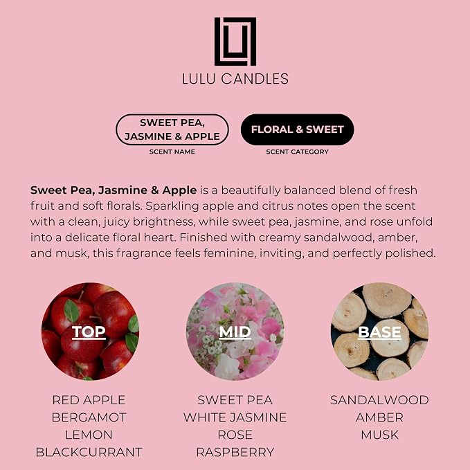 Lulu Candles | Sweet Pea, Jasmine & Apple | Luxury Scented Soy Jar Candle | - Image 2