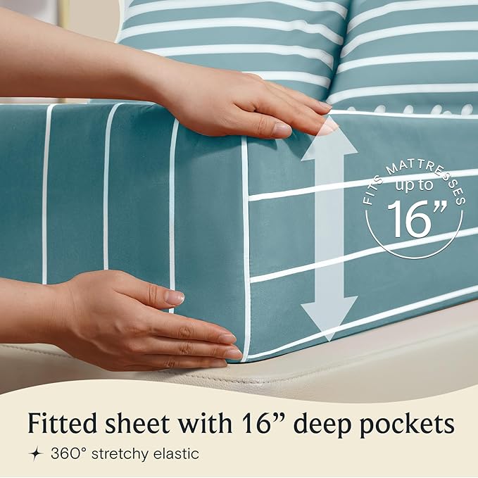 LuxClub Striped Sheets, Deep Pockets 18" Eco Friendly Wrinkle Free-Kids-Fitted - Image 5