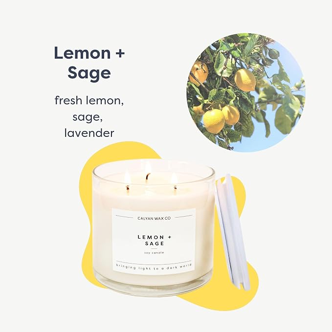Calyan Wax Co. Lemon & Sage 3 Wick Scented Candle - Image 2