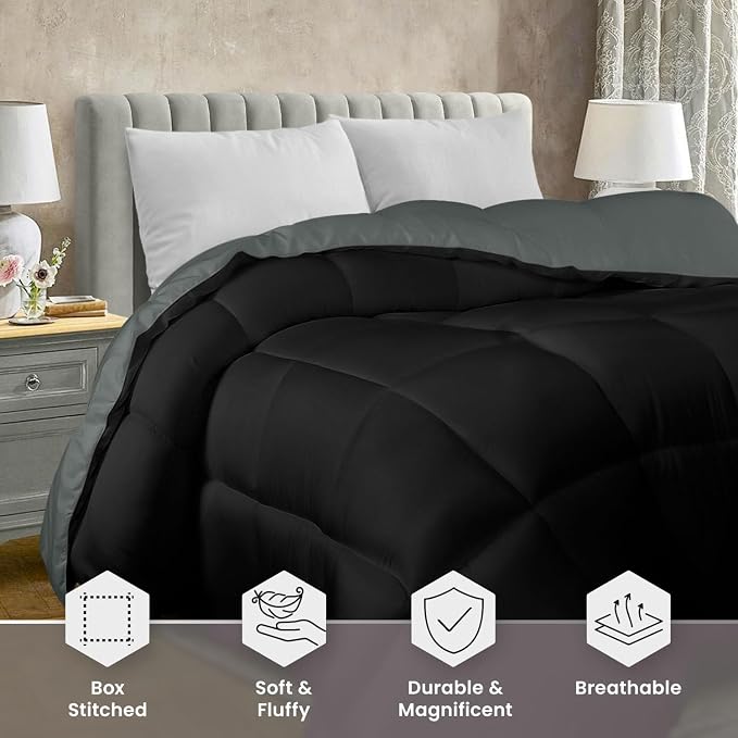 Utopia Bedding Queen Comforter Duvet Insert, Reversible Black/Grey Quilted - Image 4