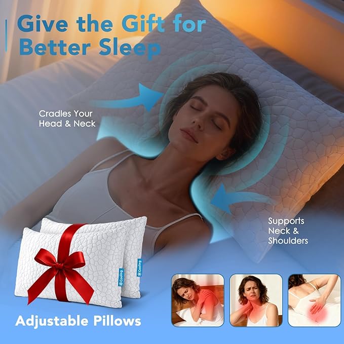 QUTOOL Cooling Pillow for Sleeping 2 Pack, Luxury Shredded Memory Foam Bed - Image 4