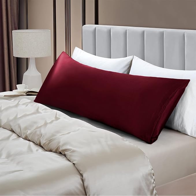 Aormenzy Satin Body Pillow Cover Set of 2, 20x54 Inches Burgundy Body Pillow - Image 4