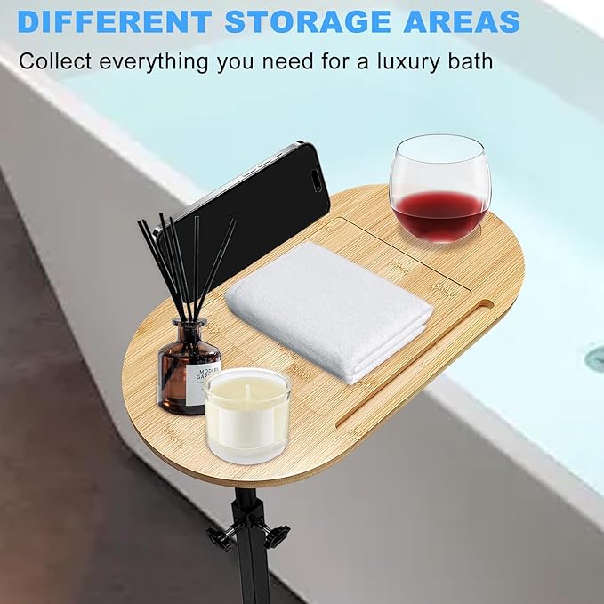 3 Layer Bath Tub Tray Table Liftable Freestanding Bamboo Bath Tray Caddy - Image 5