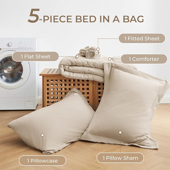 Sasttie Twin Comforter Set, 5 Pieces Bed in a Bag Twin, Complete Bedding Set - Image 6