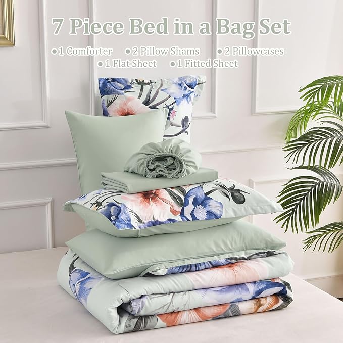 Luxudecor Floral Comforter Set King Size 7 Piece, Elegant Comforter Bedding Set - Image 7
