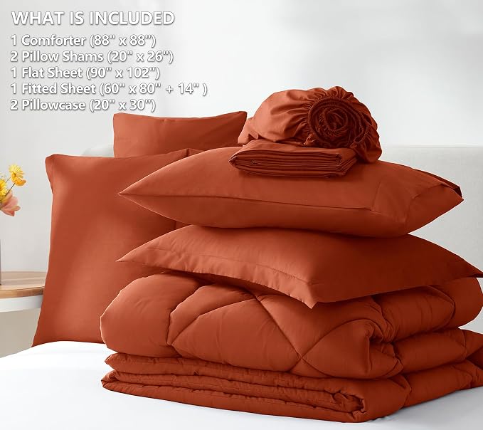 CozyLux Queen Comforter Set Burnt Orange - Image 6