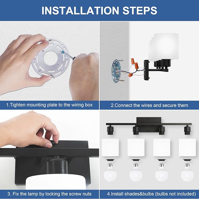Black Vanity Lights for Bathroom, Anti-rust 4-Light Bathroom Light Fixtures - Image 7