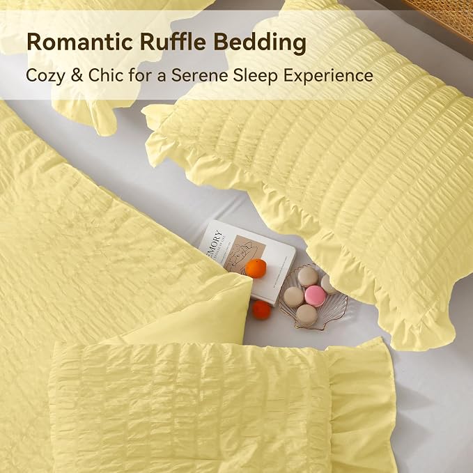 JOLLYVOGUE Twin Size Comforter Set, 2 Pieces Light Yellow Seersucker - Image 4