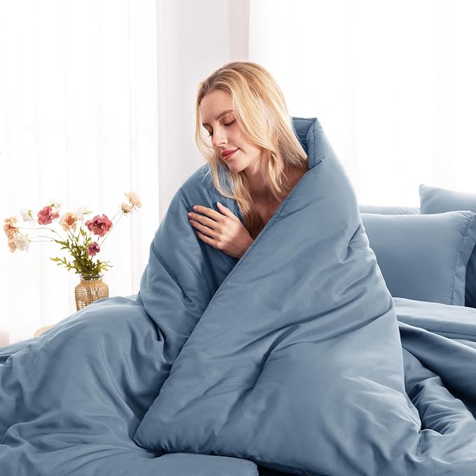 CozyLux King Size Comforter Set Grayish Blue, 7 Pieces Bed in a Bag King - Image 7