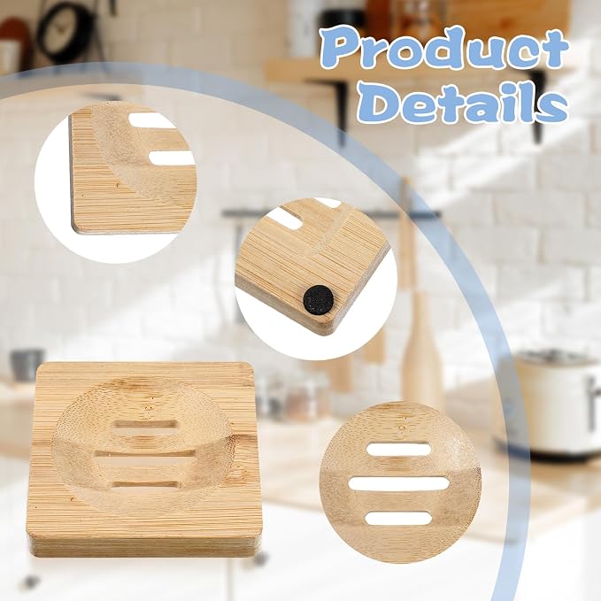 20Pcs Bamboo Soap Dishes 3 Inch Wooden Soap Tray Soaps Holder - Image 3