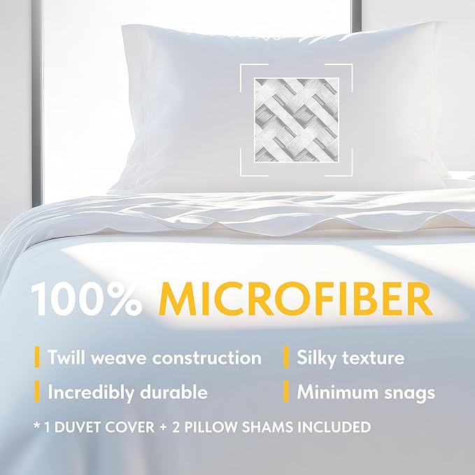 White Classic White Duvet Cover King Size, Microfiber Duvet Cover - Image 3