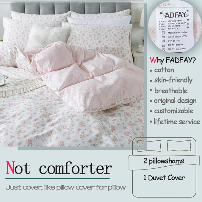 FADFAY Pink Floral Duvet Cover Set - Image 2