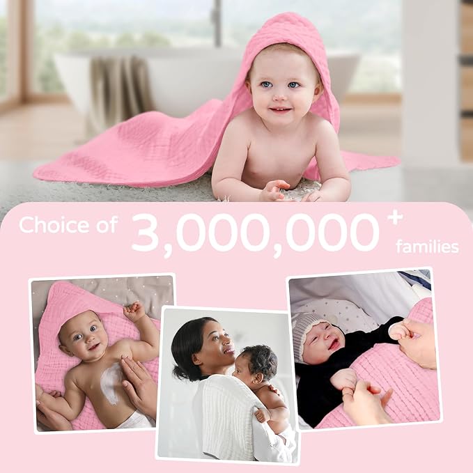 Yoofoss Hooded Baby Towels for Newborn 2 Pack 100% Muslin Organic Cotton Baby - Image 6