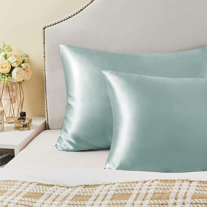 BEDELITE Satin Pillowcase with Zipper, Haze Blue King Size Pillow Cases Set of 2 - Image 6