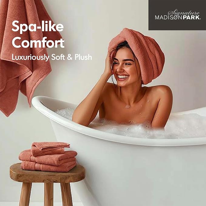 Madison Park 800GSM Bathroom Towel Set of 8 100% Cotton Bath Towel Set - Image 5