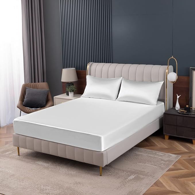 Homiest White Satin Fitted Sheet Queen Size, Deep Pocket, Luxury & Ultra Soft - Image 9