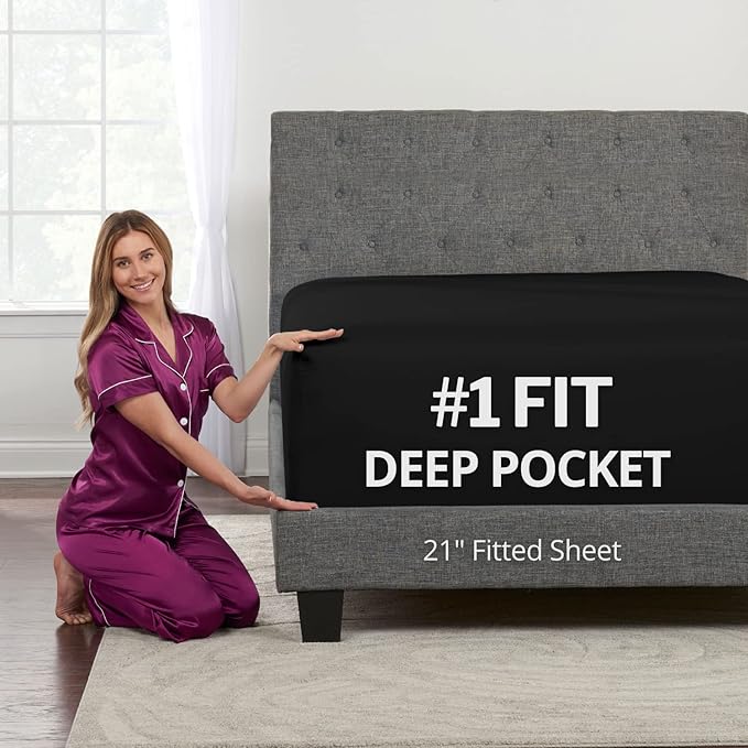 California King Fitted Sheet Deep Pocket – Cal King Fitted Sheet Only – 21” Cal by DeaLuxeBedding