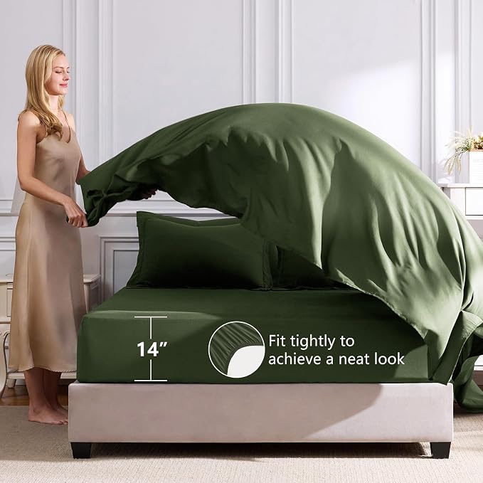CozyLux King Size Comforter Set Olive Green - Image 8