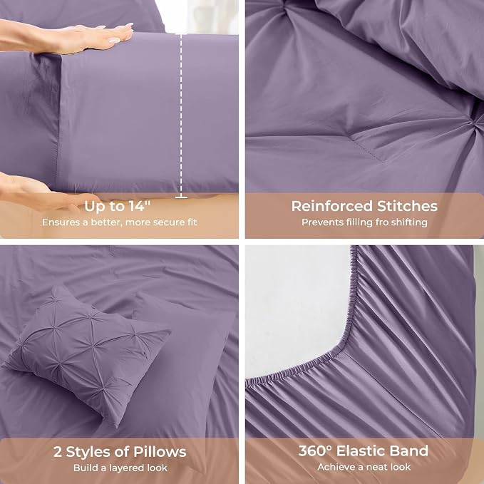 Sasttie King Size Comforter Set, 7-Piece Bed in a Bag, Pintuck Bedding Set - Image 5