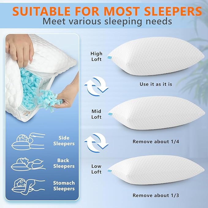 UYWO Cooling Memory Foam Pillows Firm and Soft, Standard Size 1 Pack, Original - Image 6