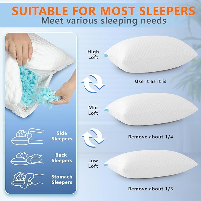 UYWO Cooling Memory Foam Pillows Firm and Soft, King Size 1 Pack, Original - Image 5