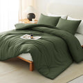 CozyLux King Size Comforter Set Olive Green, 3 Pieces Solid Comforters King by CozyLux